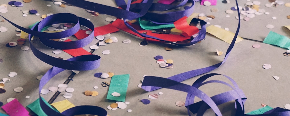 ribbons and confetti on floor