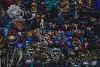 A collection of amulets and ritual items displayed beautifully.