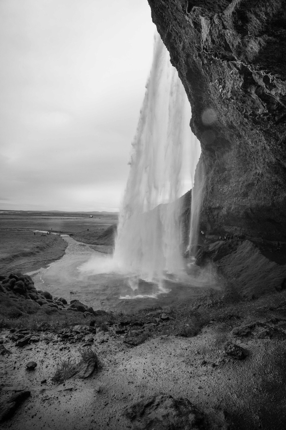 grayscale photography of water