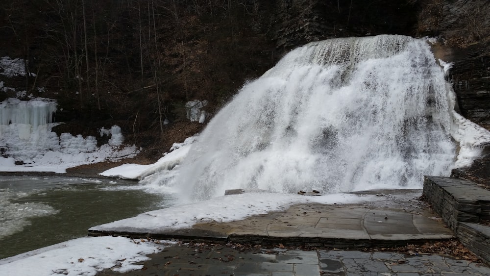 waterfalls beside forest