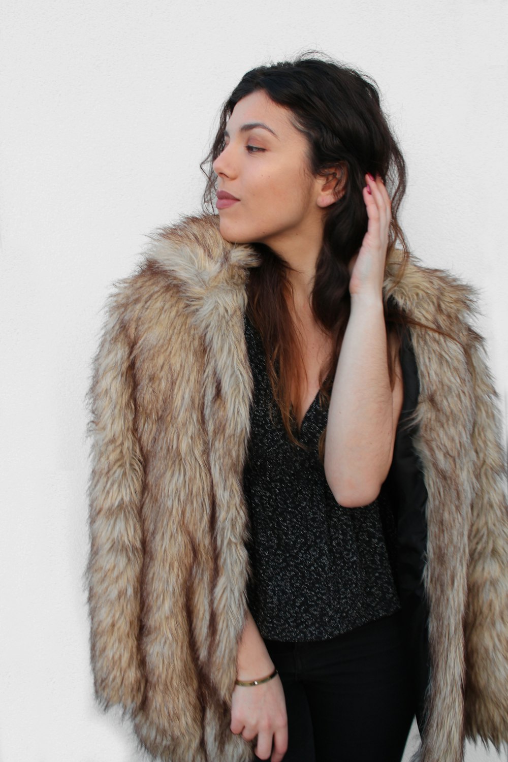 woman wearing fur coat