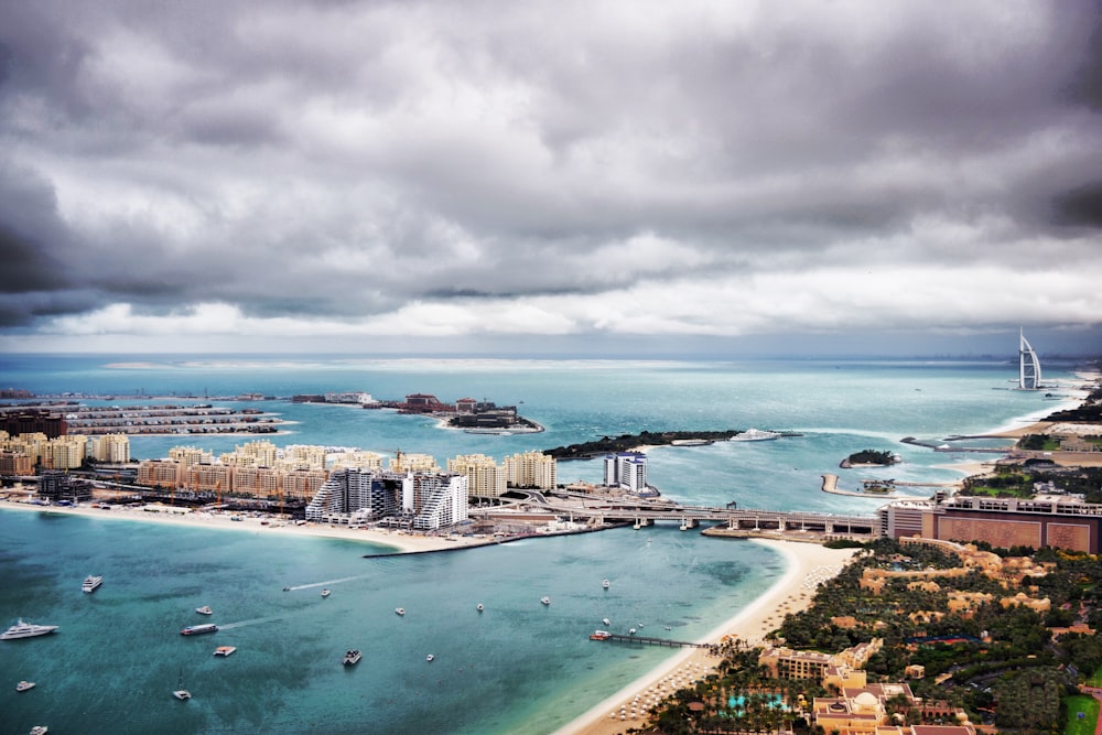 aerial photography of city and ocean during daytime