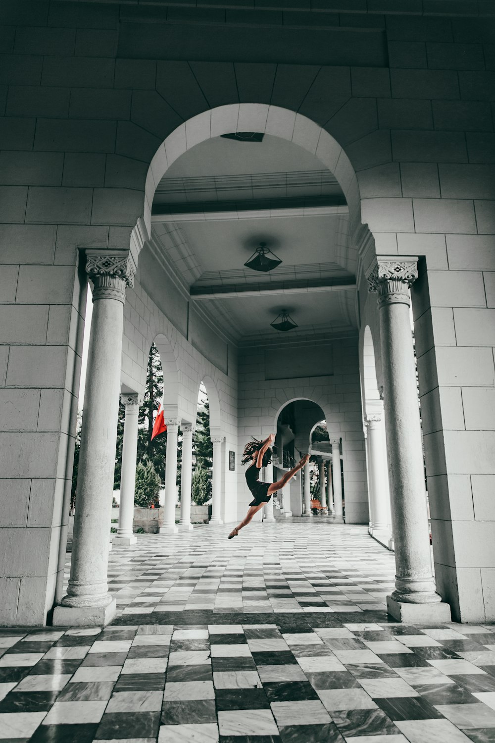 woman in mid air jumping