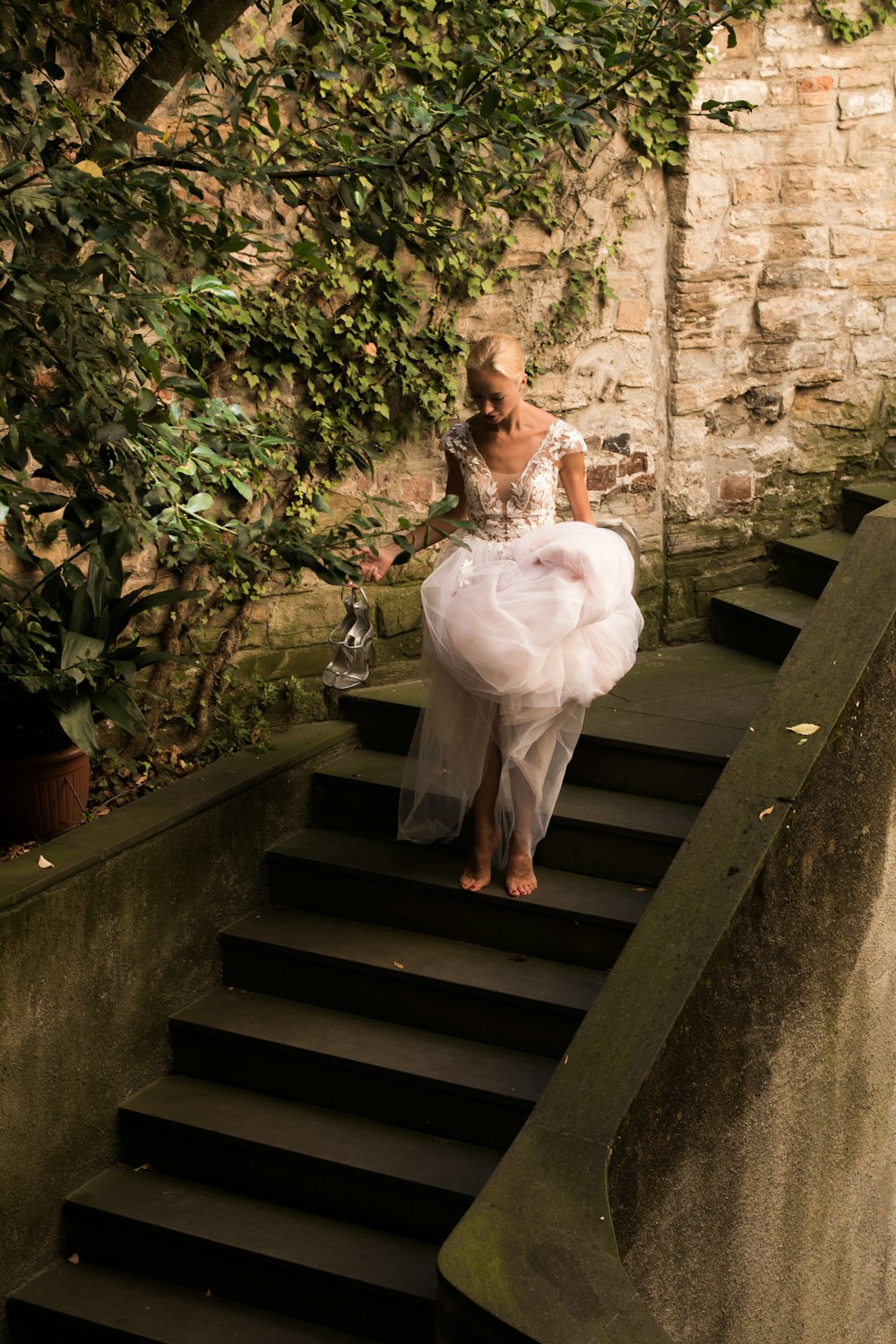 bride walking down the stairs