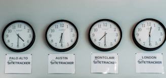 A clock showing different time zones representing follow-the-sun support.