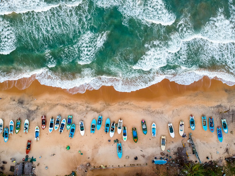 aerial photography of boats on shore during daytime