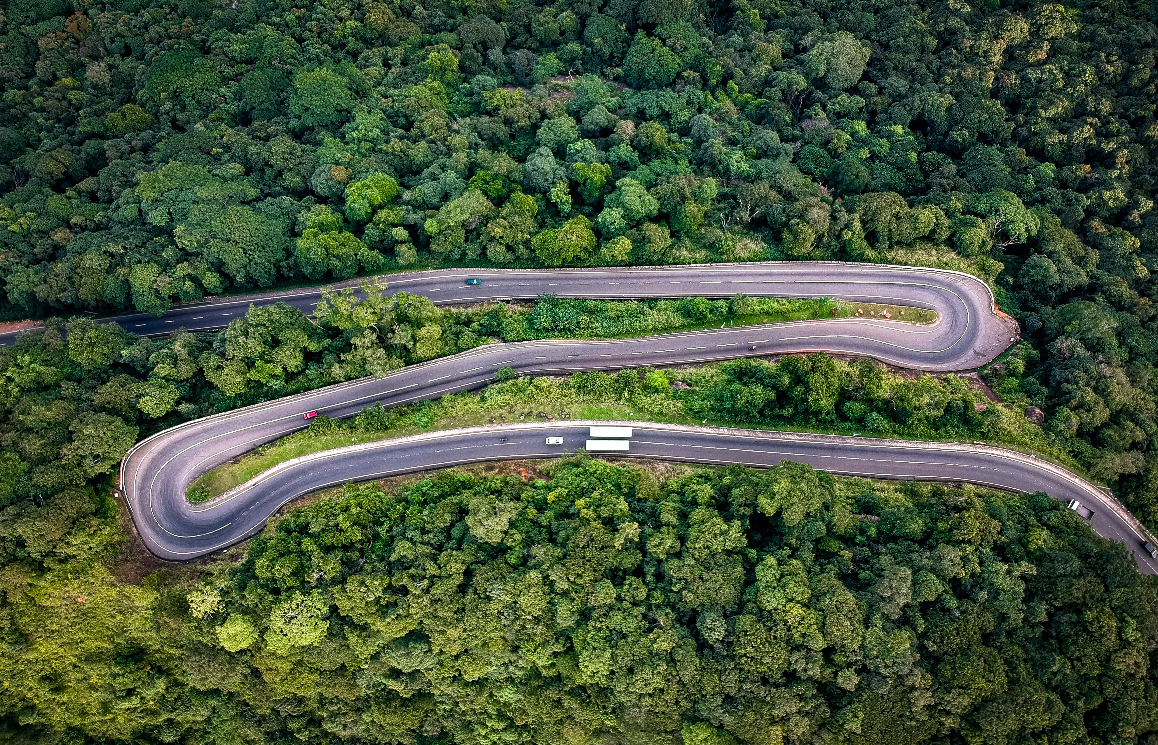 aerial photography of wavy road