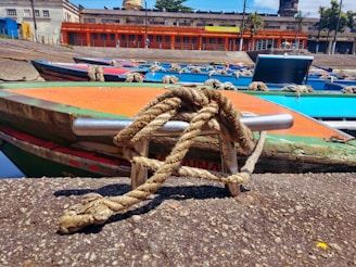 Custom-made mooring ropes tied securely to a dock in a Mallorca marina.