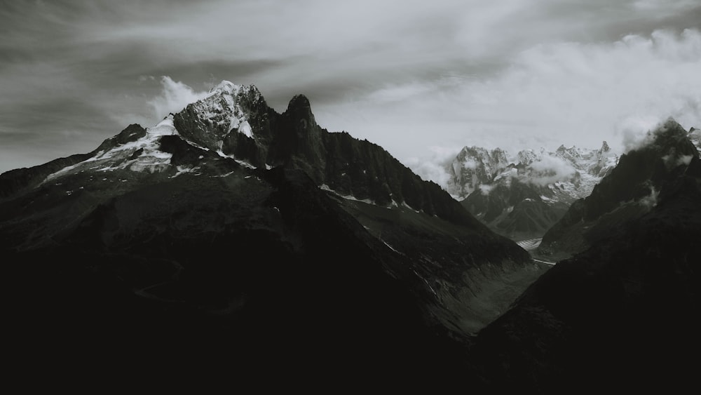 grayscale photography of alps