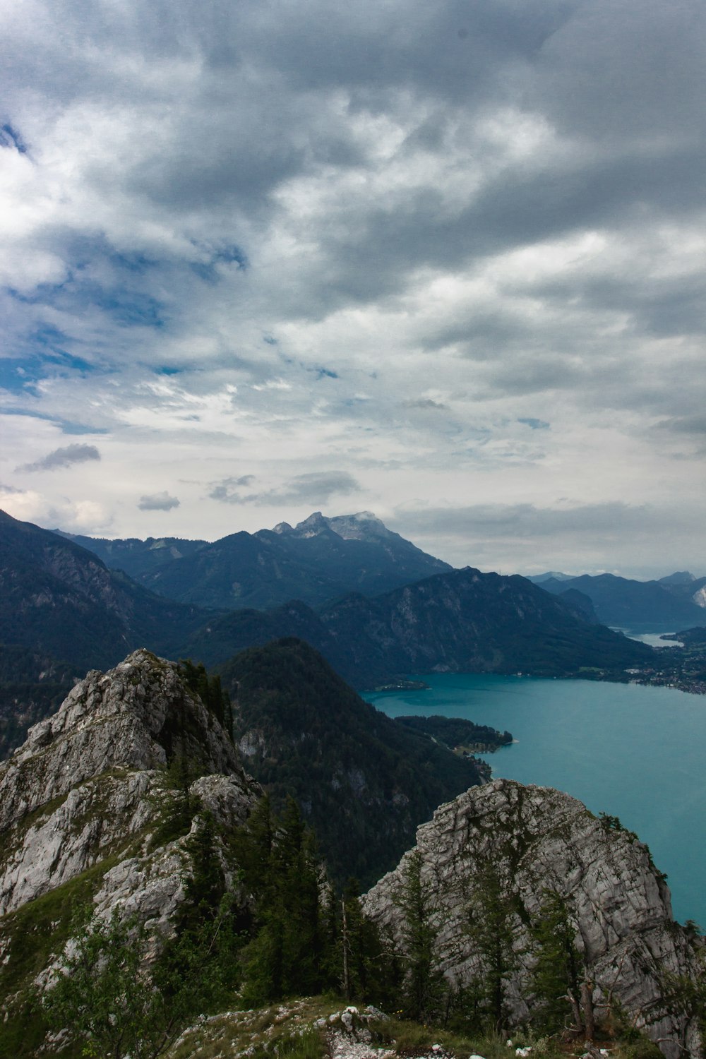 aerial photography of blue lake surrounded by green mountains