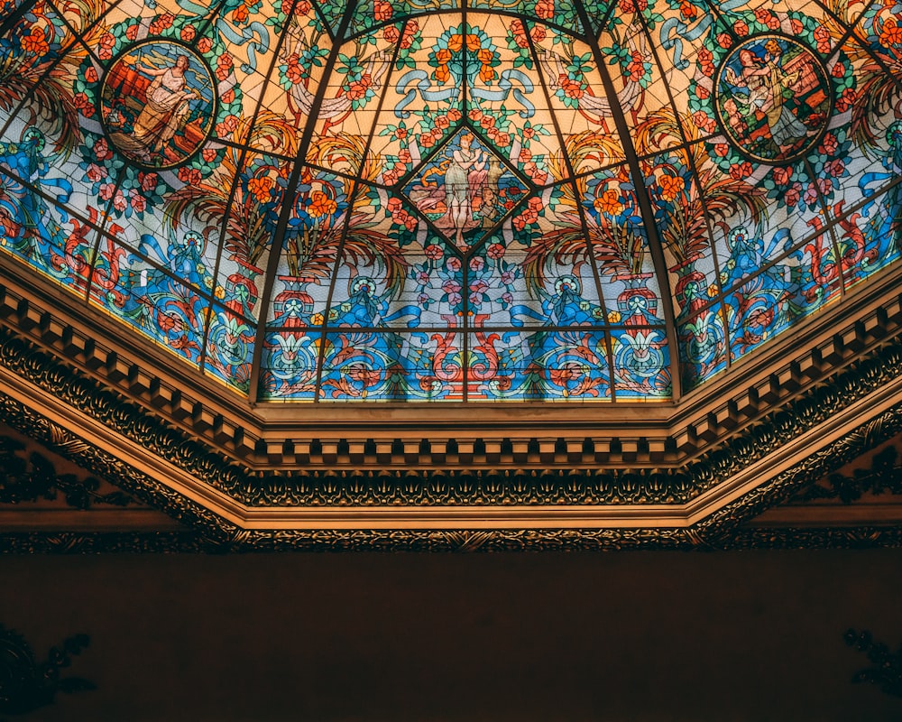 blue and green glass ceiling