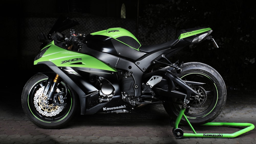 green Kawasaki ZXR sports bike