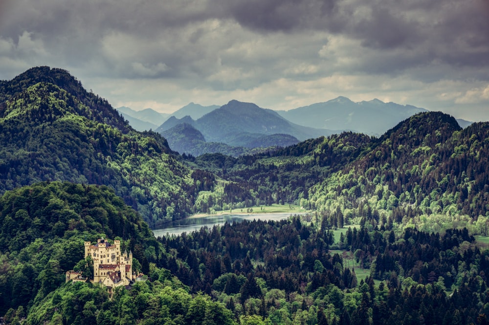 aerial photography of castle surrounded by trees during daytime