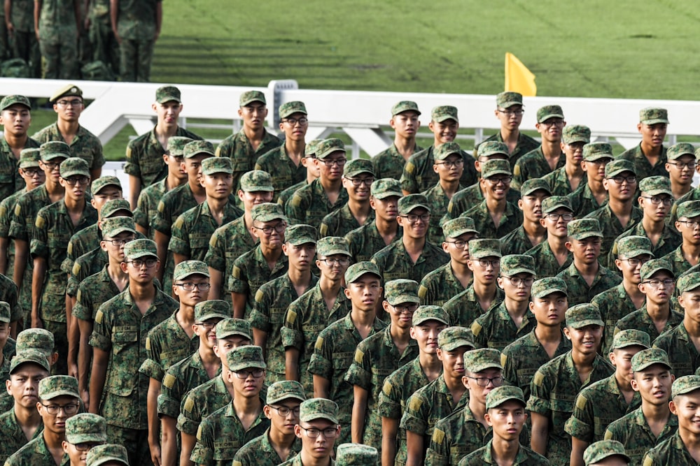 aerial view photography of soldiers queue