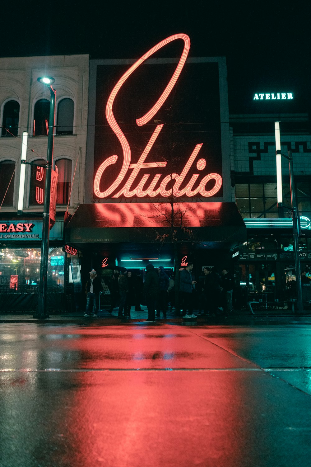 Studio led signage on building turned on