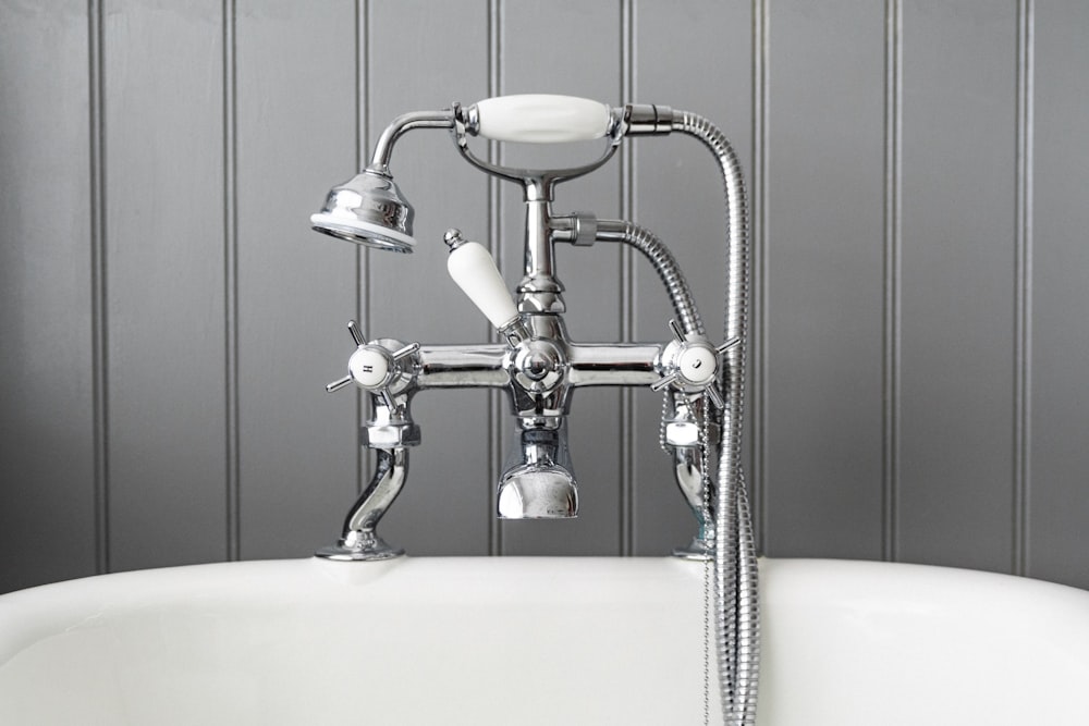 gray stainless steel bathtub faucet