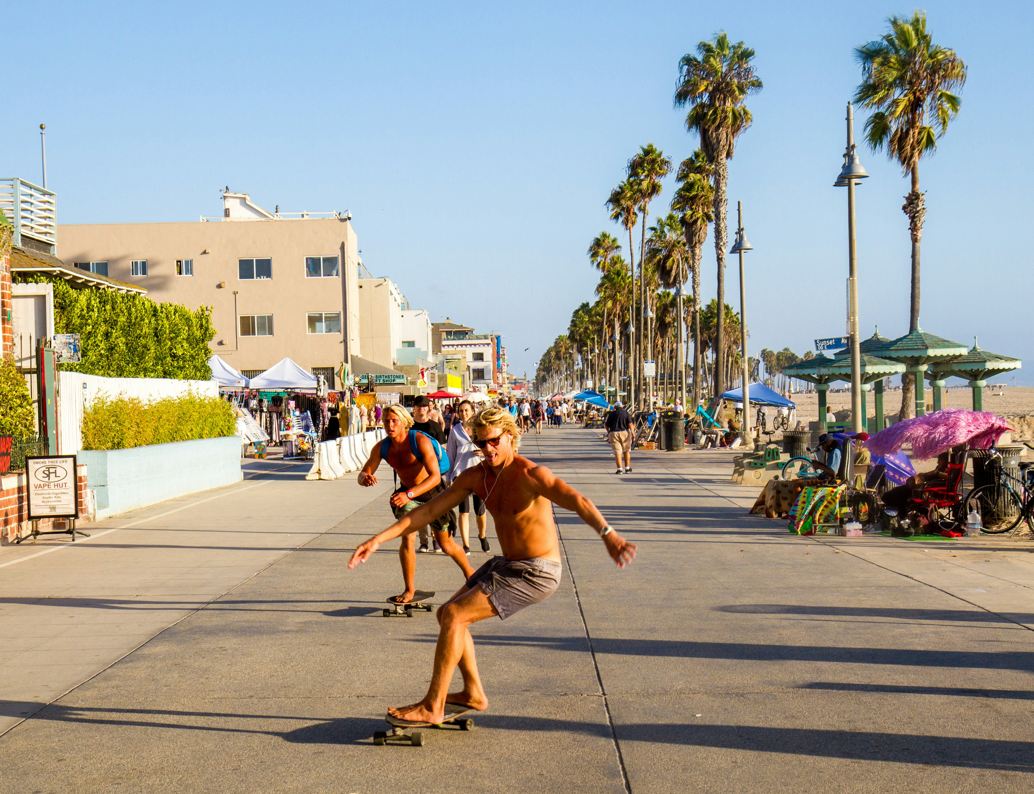 Venice Beach boardwalk with street art and Pacific Ocean