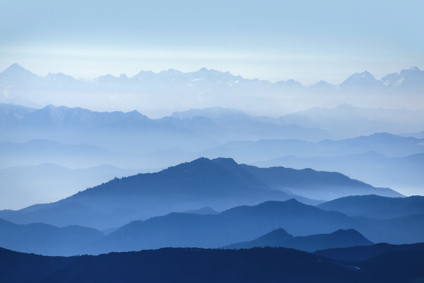 Layered mountain ridges in mist — Western Bay