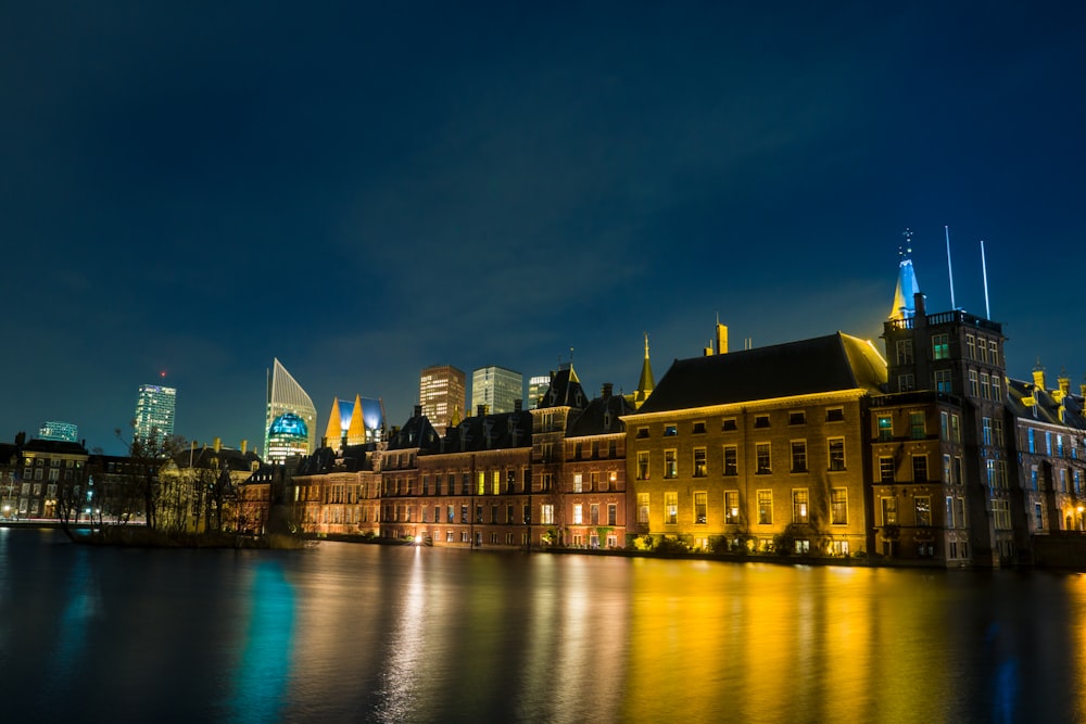 lighted building at night