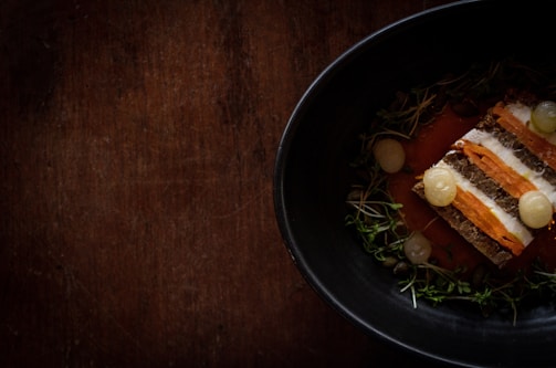 A beautifully plated dish prepared by the robotic whisk bot.