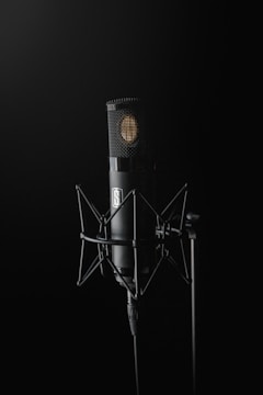black condenser microphone on black background