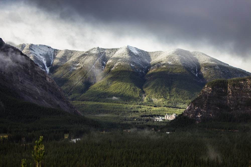 green mountain and field view