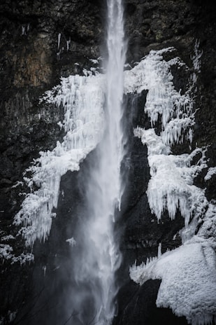 A picturesque waterfall cascading down rocky cliffs in Iceland.