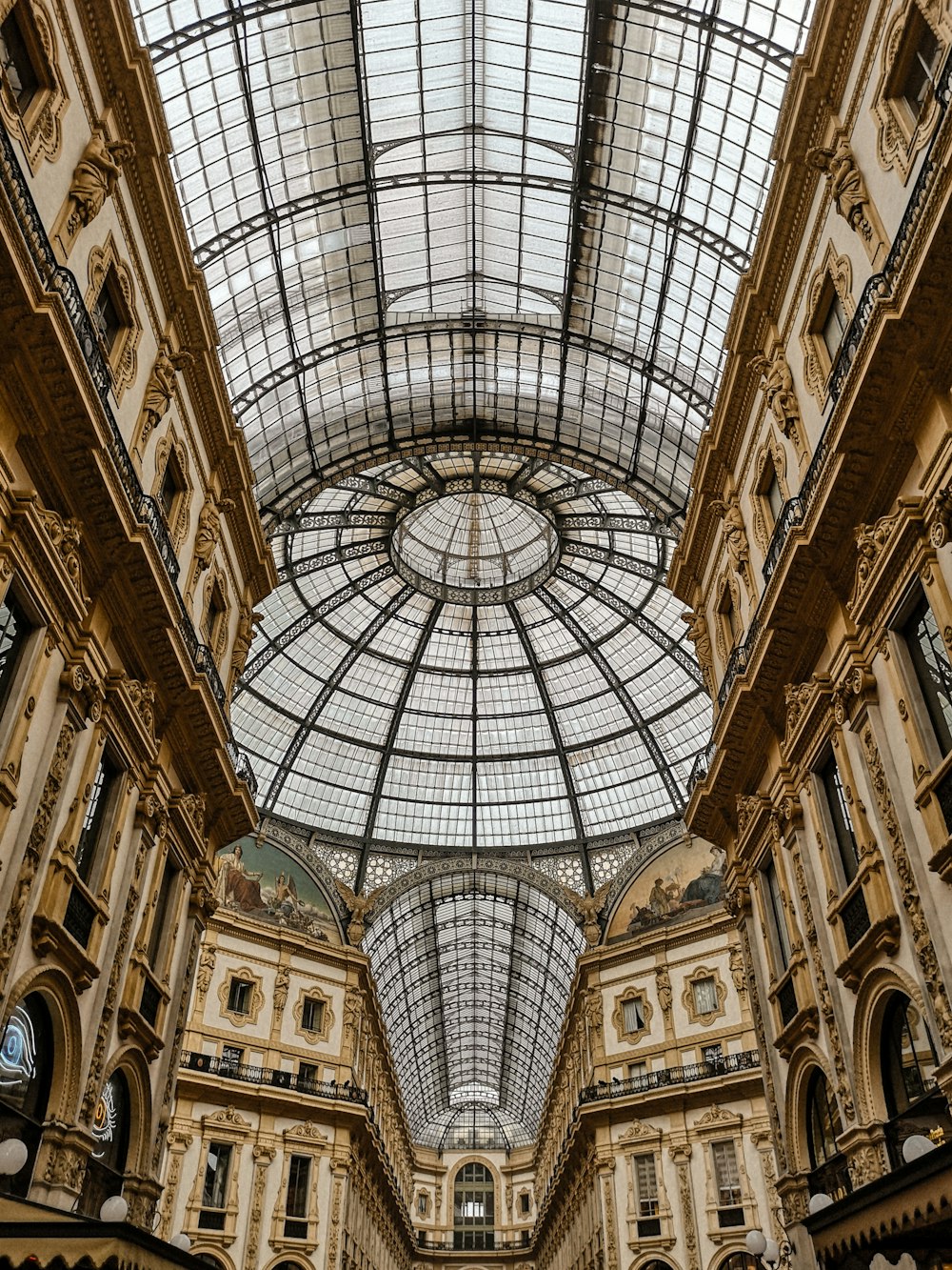 low angle view Galleria Vittorio Emanuele II shopping mall