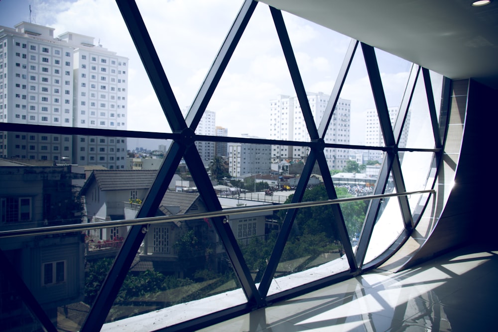 glass wall with metal bars inside building