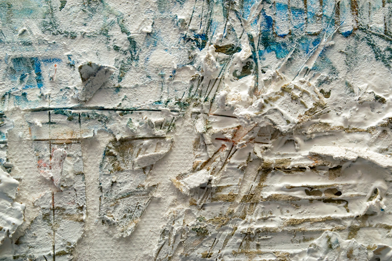 White on white surface, built up and scraped back