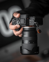 person holding Sony DLSR camera