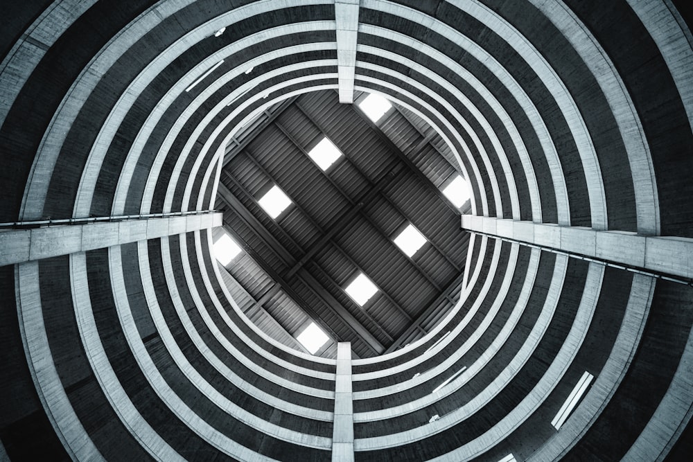 a view of the inside of a building looking up at the ceiling