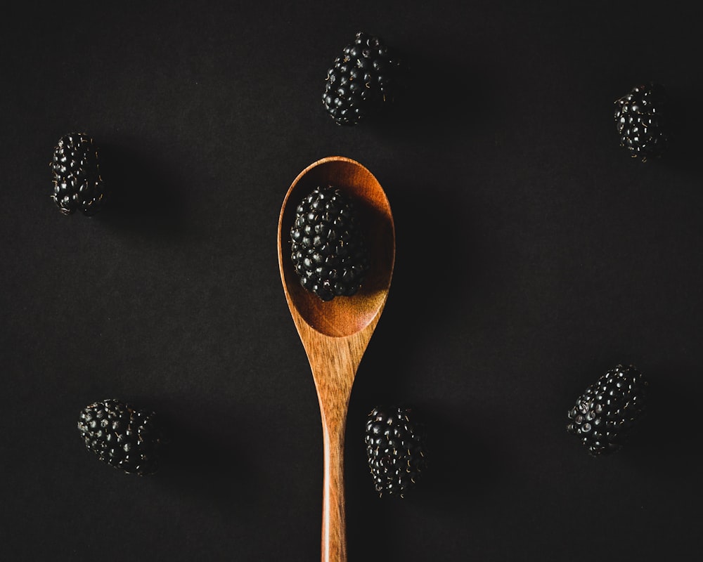 raspberry on the wooden spoon