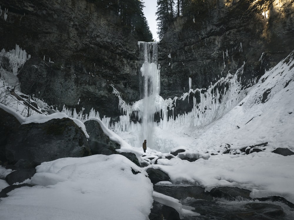 white ssnow covered river banks