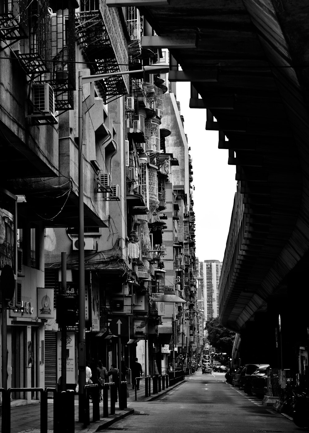 grayscale photo of buildings