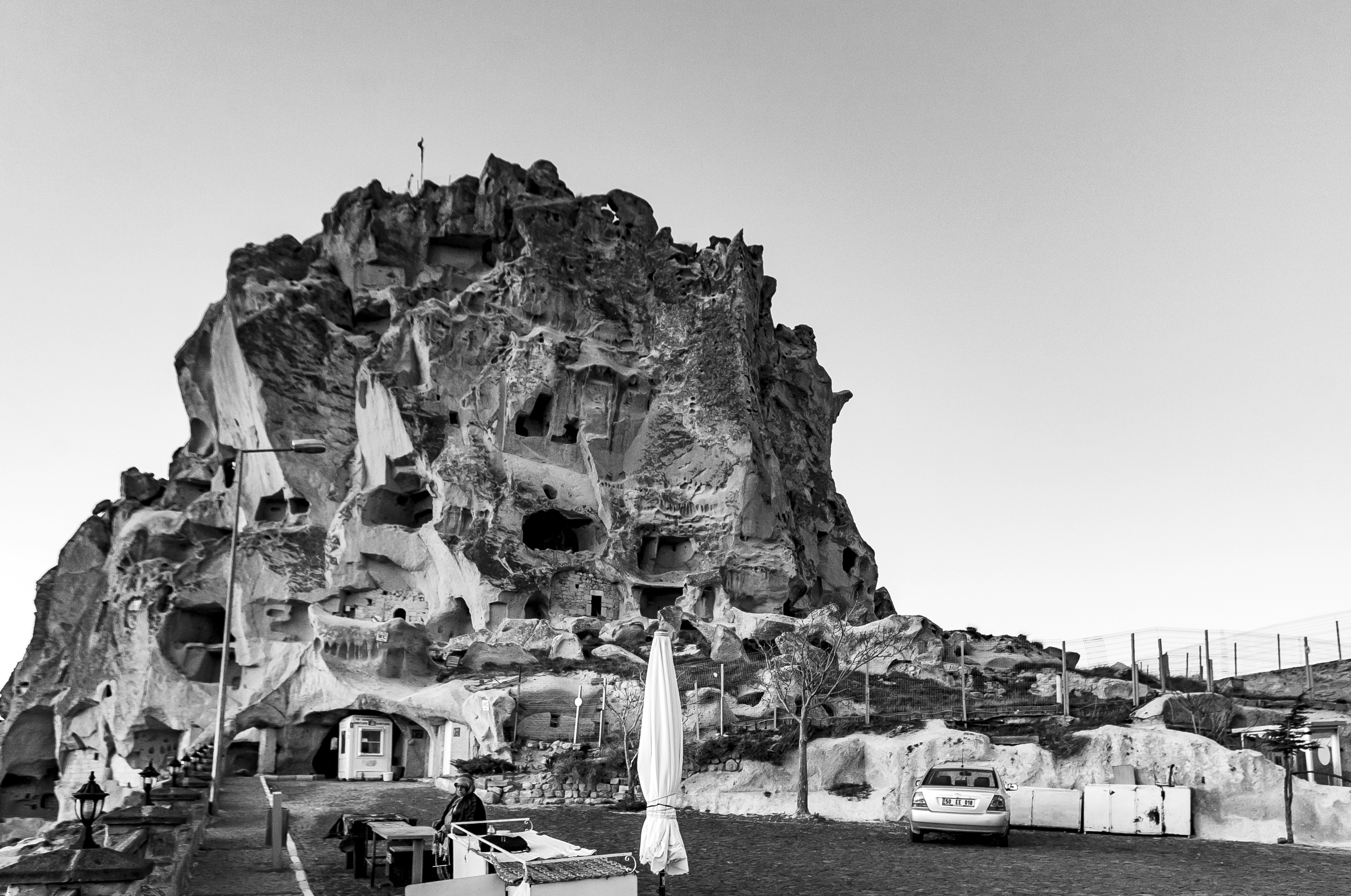 Centuries-old citadel perched on a rock spur, with commanding views of Cappadocia from the top. Cappadocia, Kapadokya / Turkey: April 2017