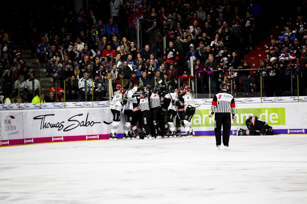 people watching players on ice rink