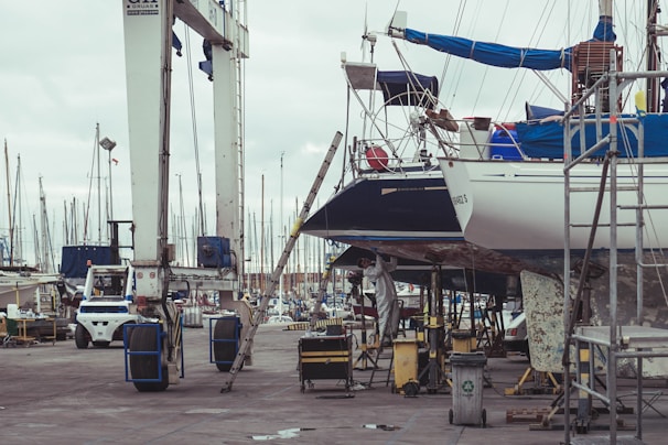 white and black ship deck