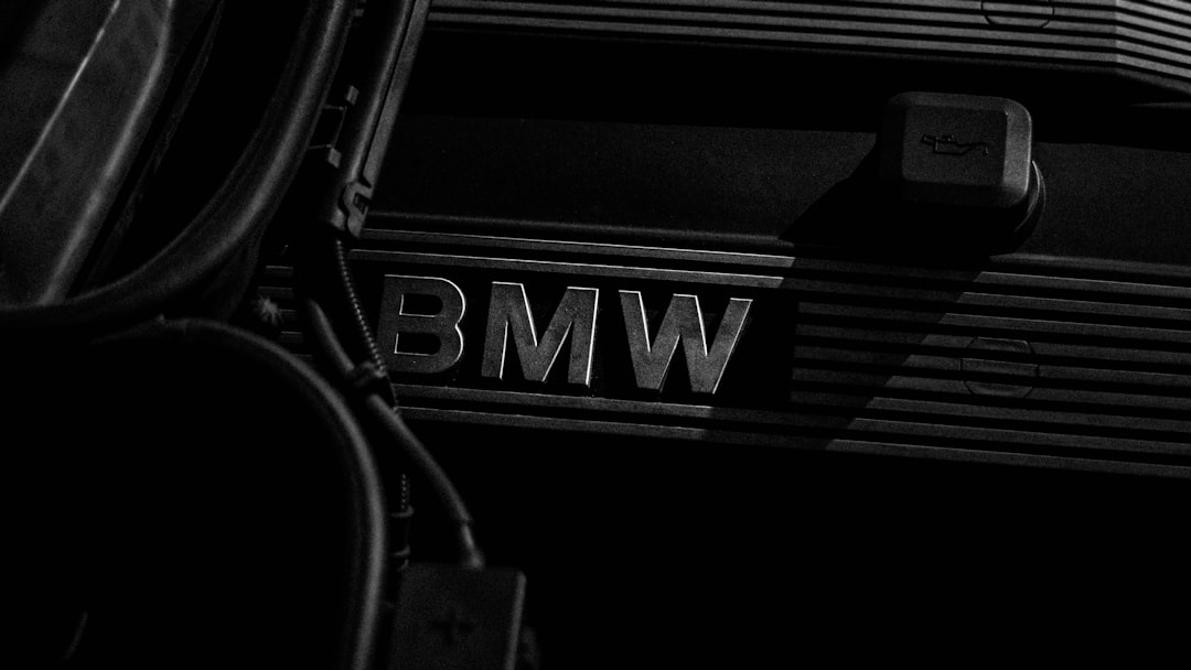 grayscale photography of BMW emblem