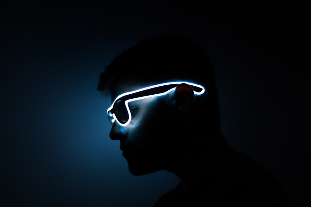 man wearing LED sunglasses