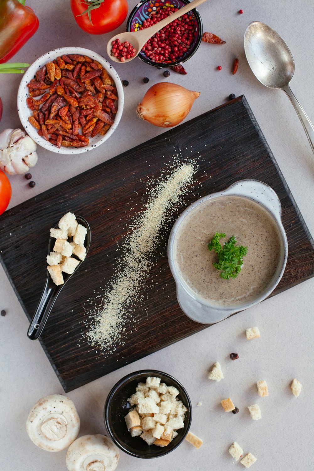 cubed mushrooms on chopping board