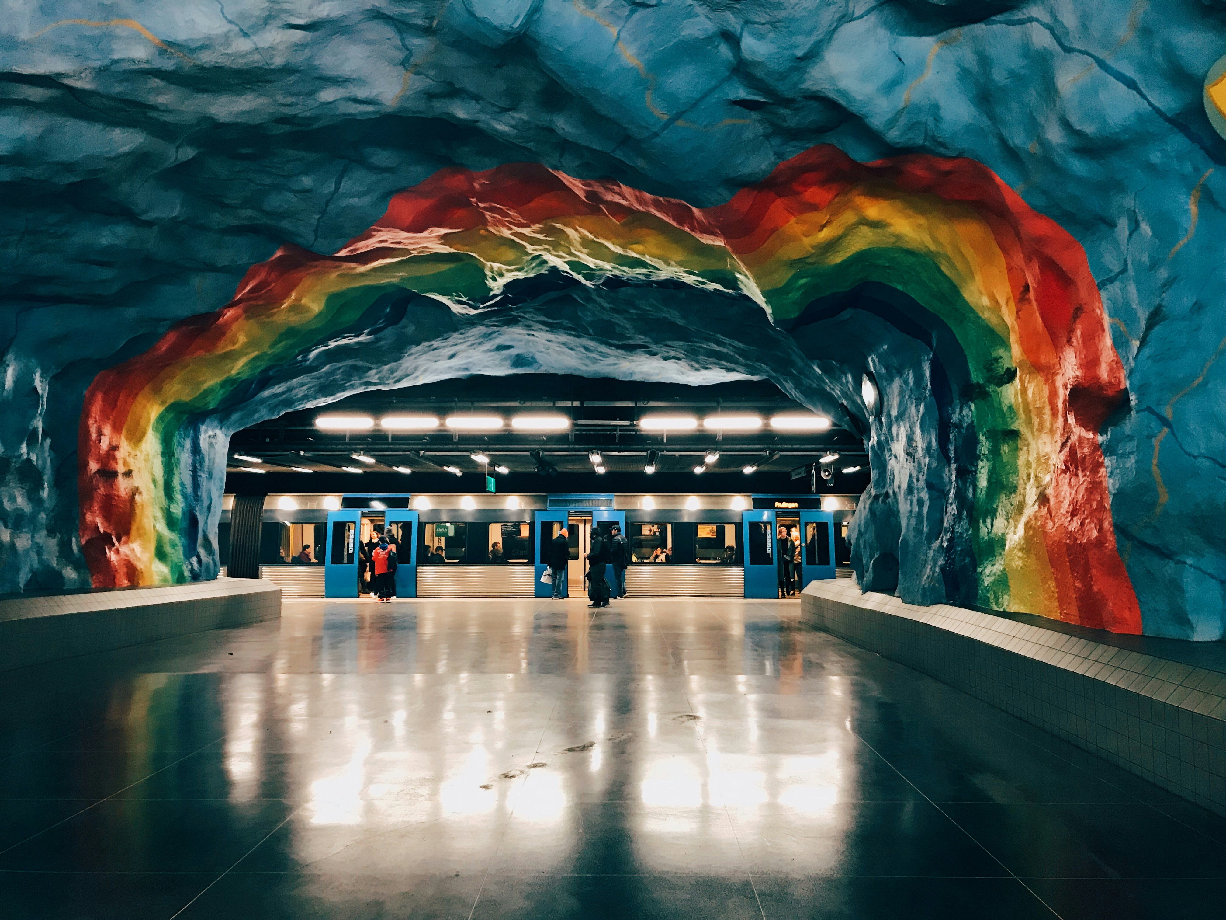 train station empty with lights turned on