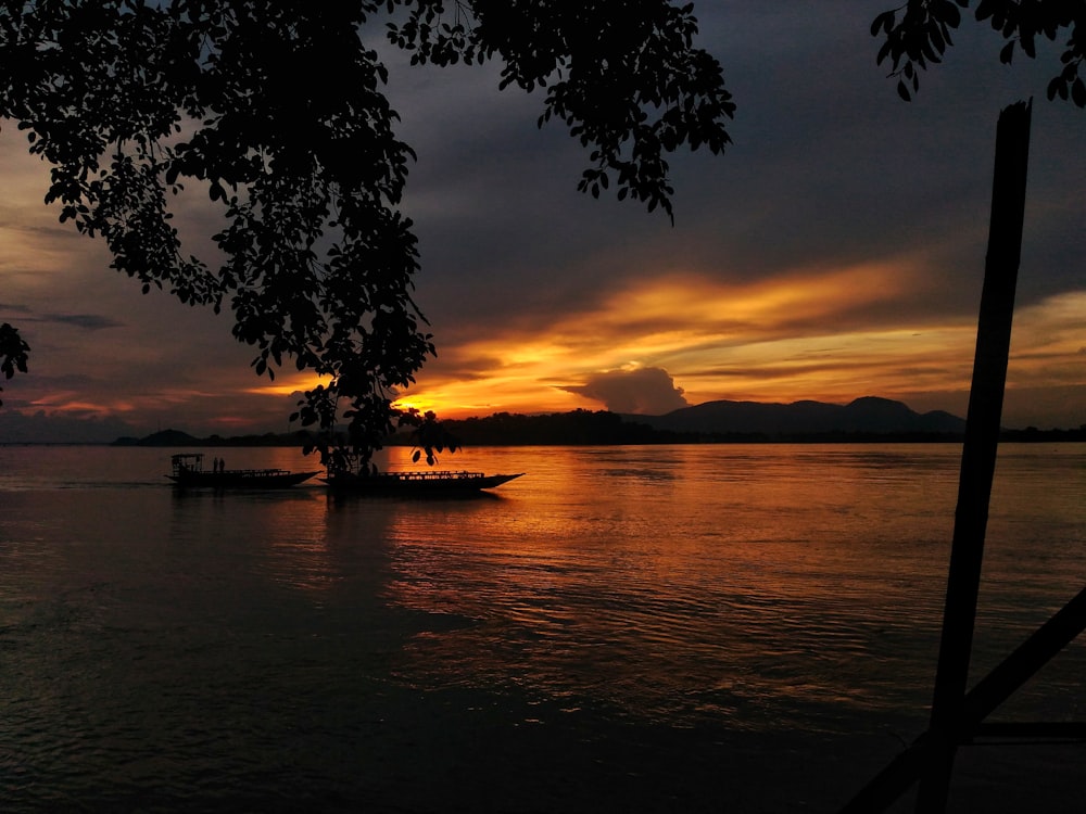 silhouette of boats on wate