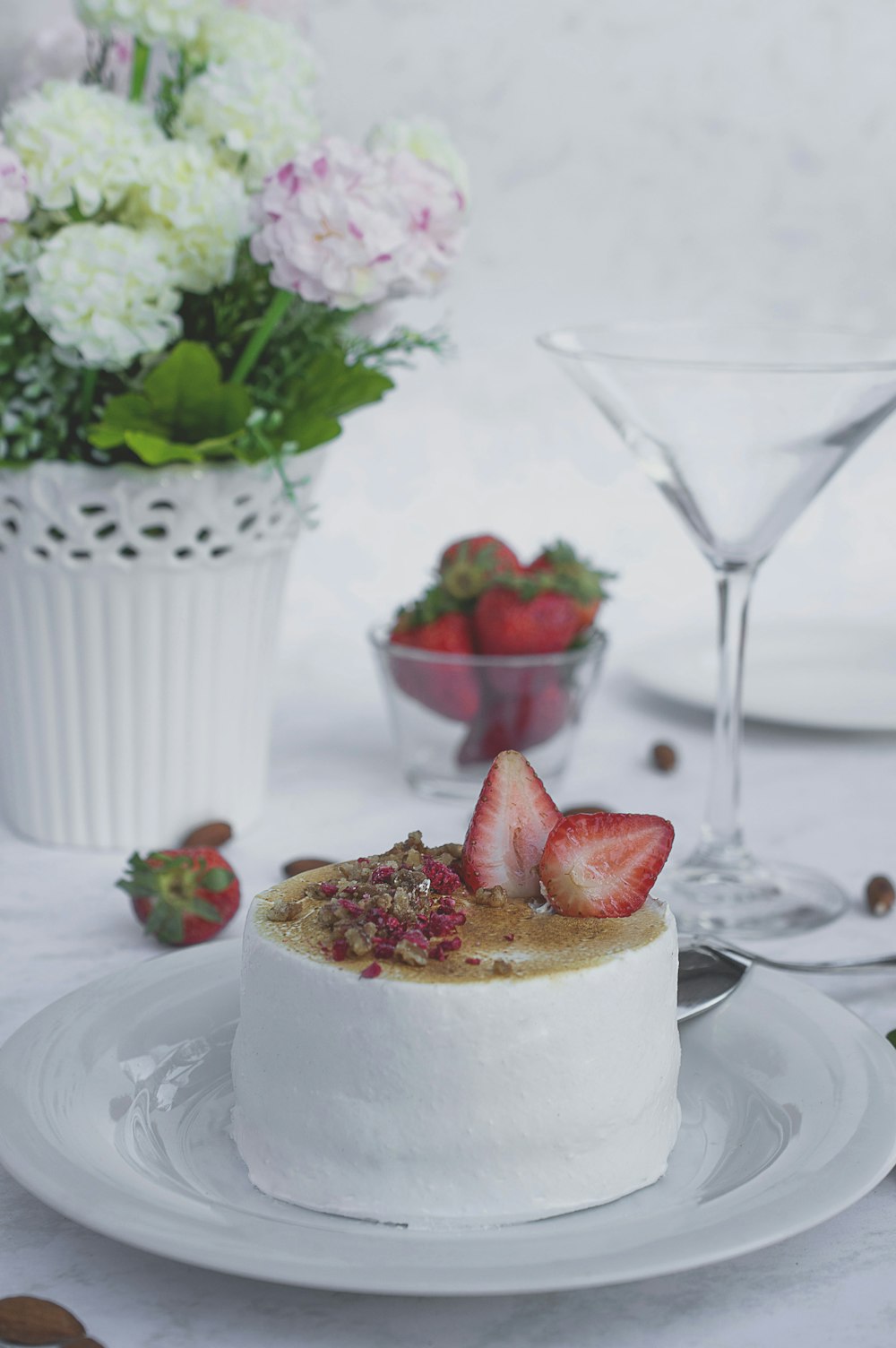 strawberry cake on table