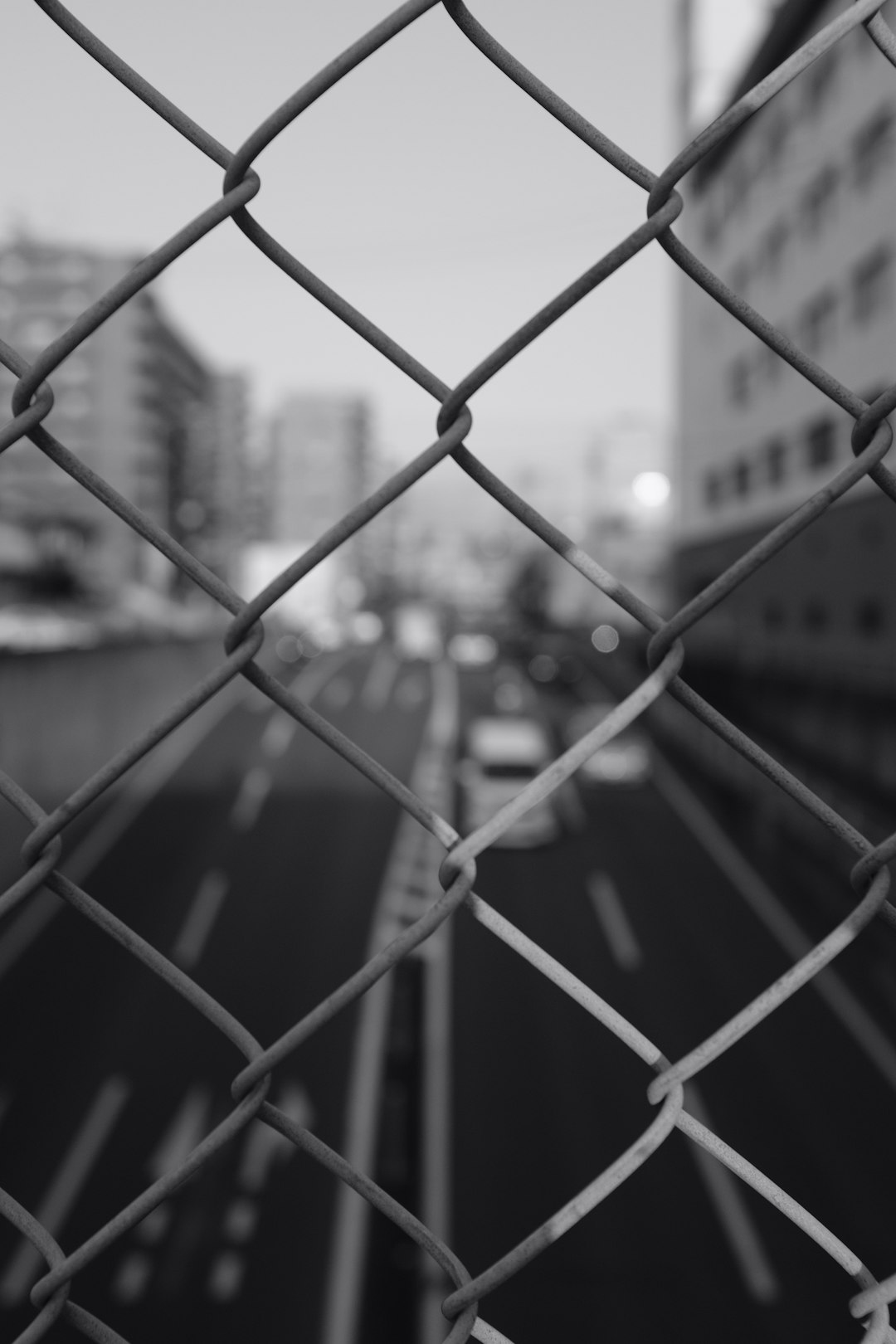 grayscale photography of chain link fence