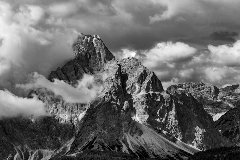 grayscale photo of mountain