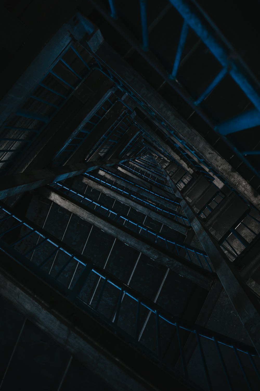 a group of stairs in a dark room