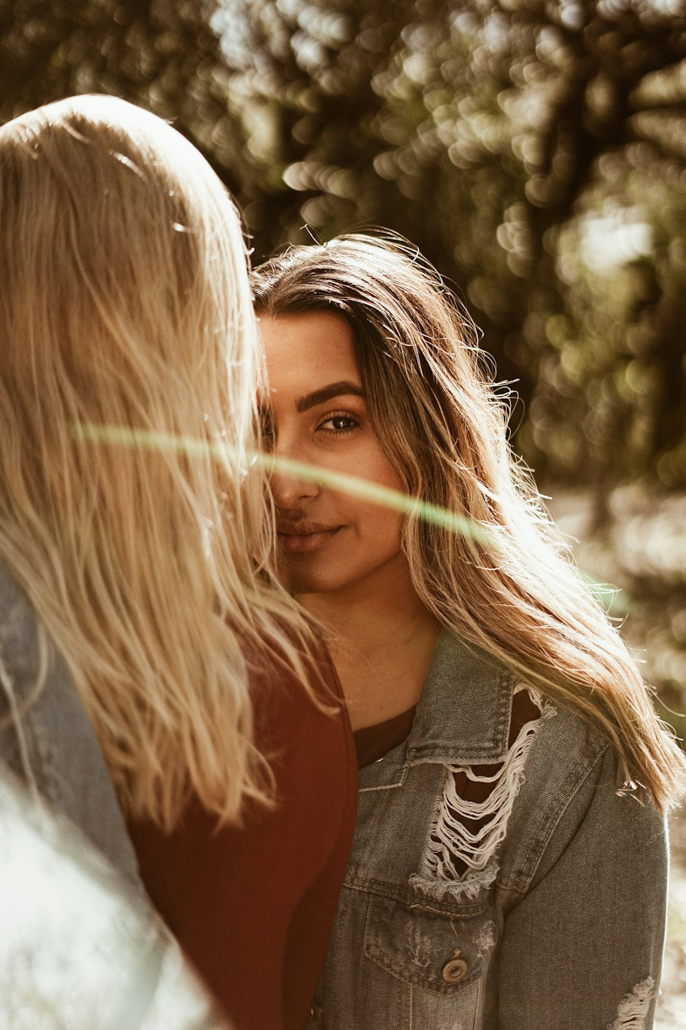 woman wearing gray ripped button-up denim shirt stolen shot photography