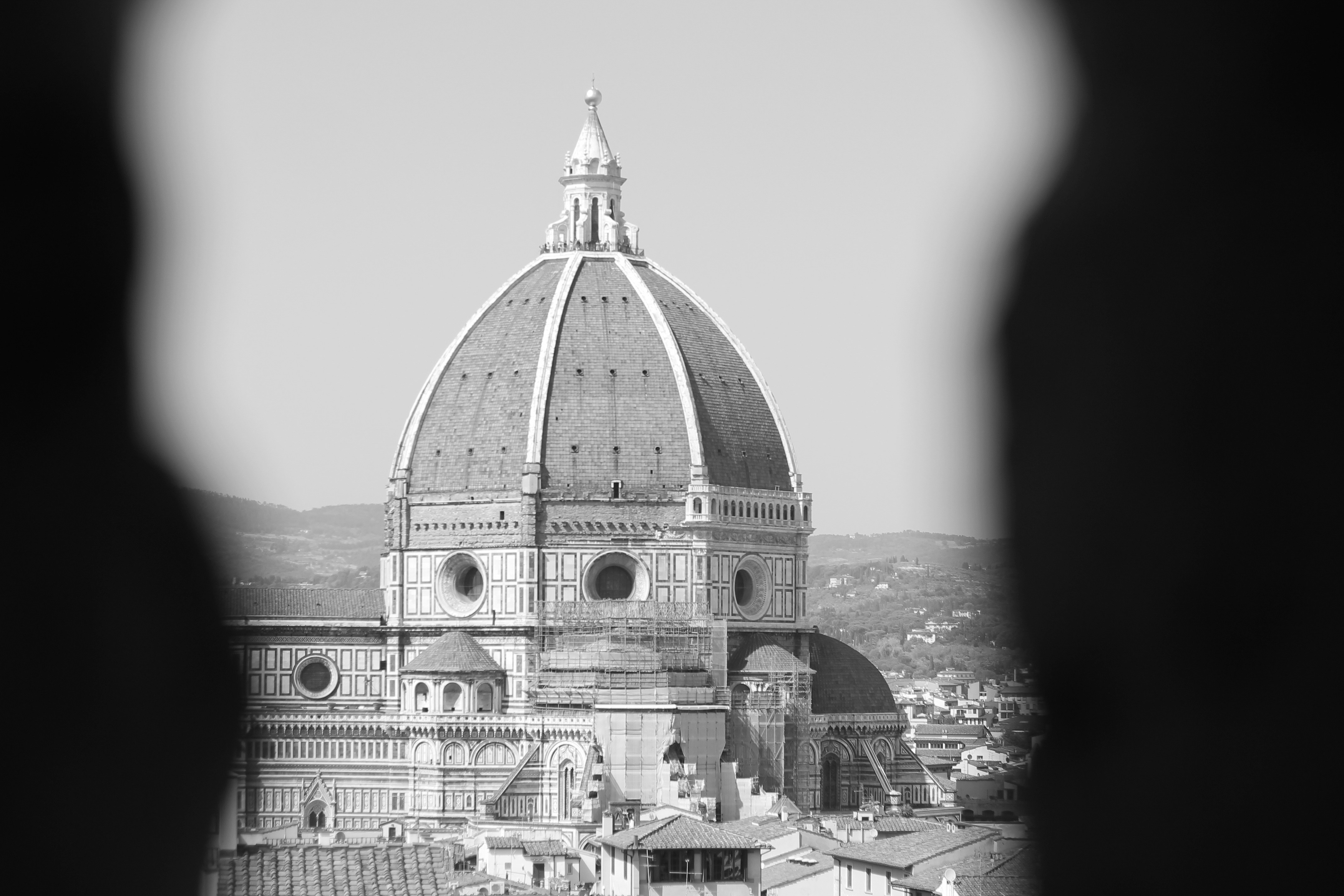 Grayscale photography of dome building