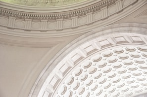Close-up of an elegant gypsum ceiling molding with intricate patterns